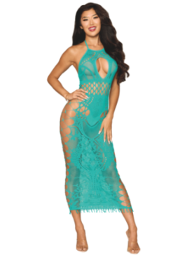 Robe longue résille fantaisie turquoise - DG0524AGA